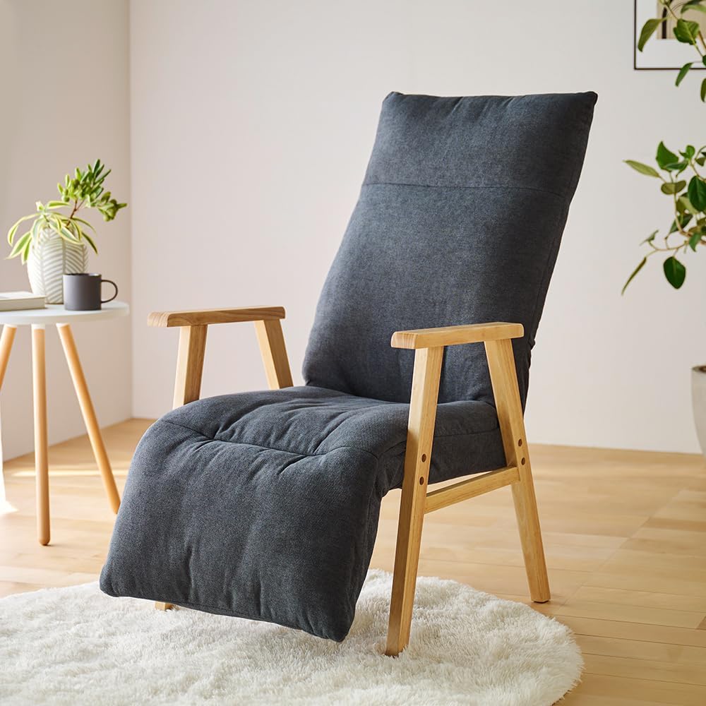 Iris Ohyama FACN-RHB Reclining Wood Arm Chair, Dark Gray