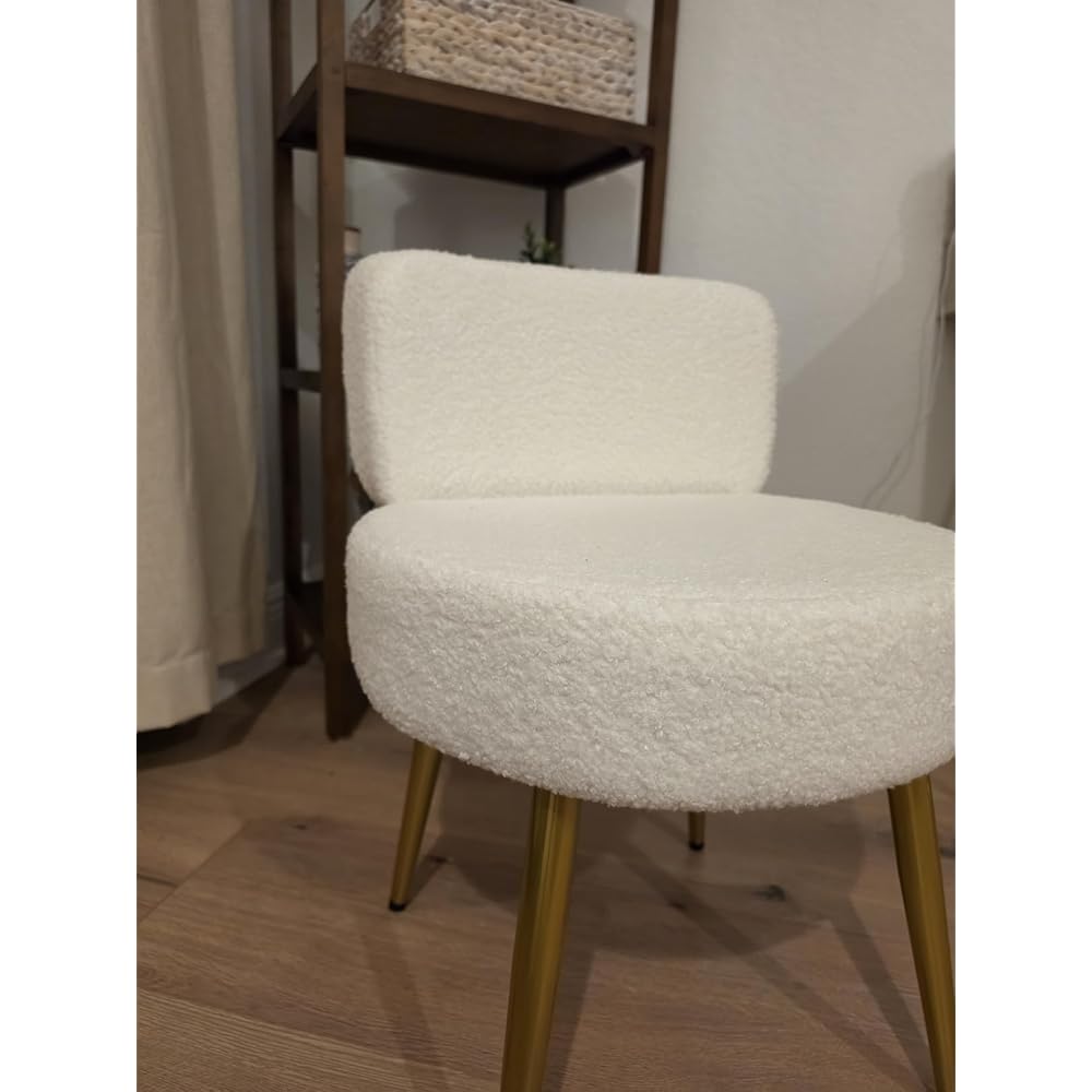 Warmiehomy Cute Vanity Chair with Back - Girls Fluffy Makeup Chair for Vanity - Small Cozy Desk Chair No Wheels for Bedroom Home Office Living Room (Green)