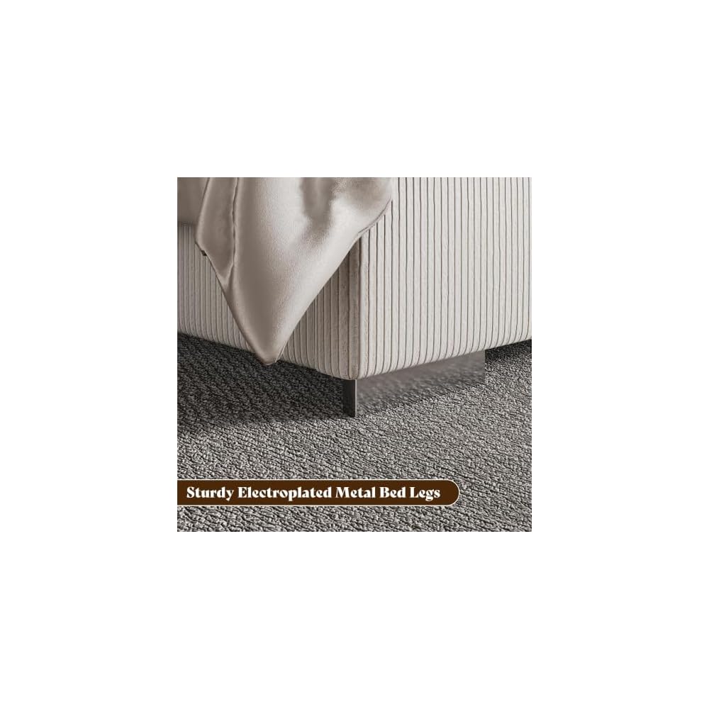 AMERLIFE Cal King Fireplace Bed Frame, Upholstered Headboard, Cream