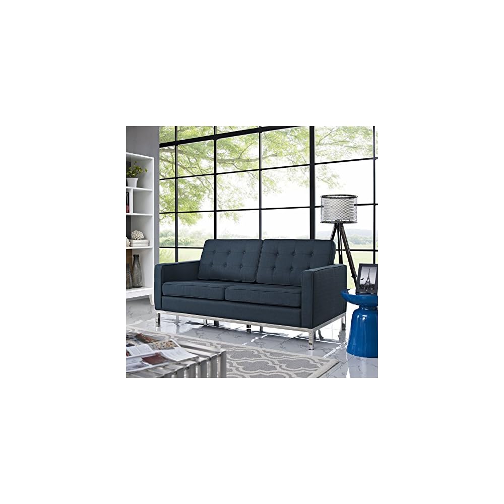 Modway Loft Upholstered Fabric Mid-Century Modern Loveseat In Azure