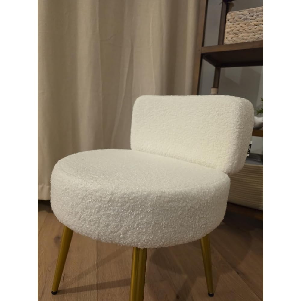 Warmiehomy Cute Vanity Chair with Back - Girls Fluffy Makeup Chair for Vanity - Small Cozy Desk Chair No Wheels for Bedroom Home Office Living Room (Green)