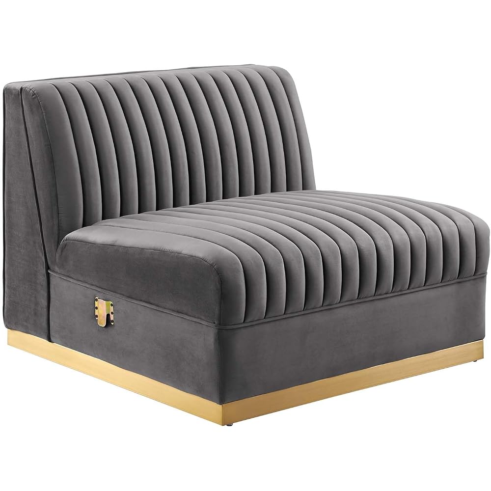 Modway Sanguine Velvet and Stainless Steel Armless Chair in Gray