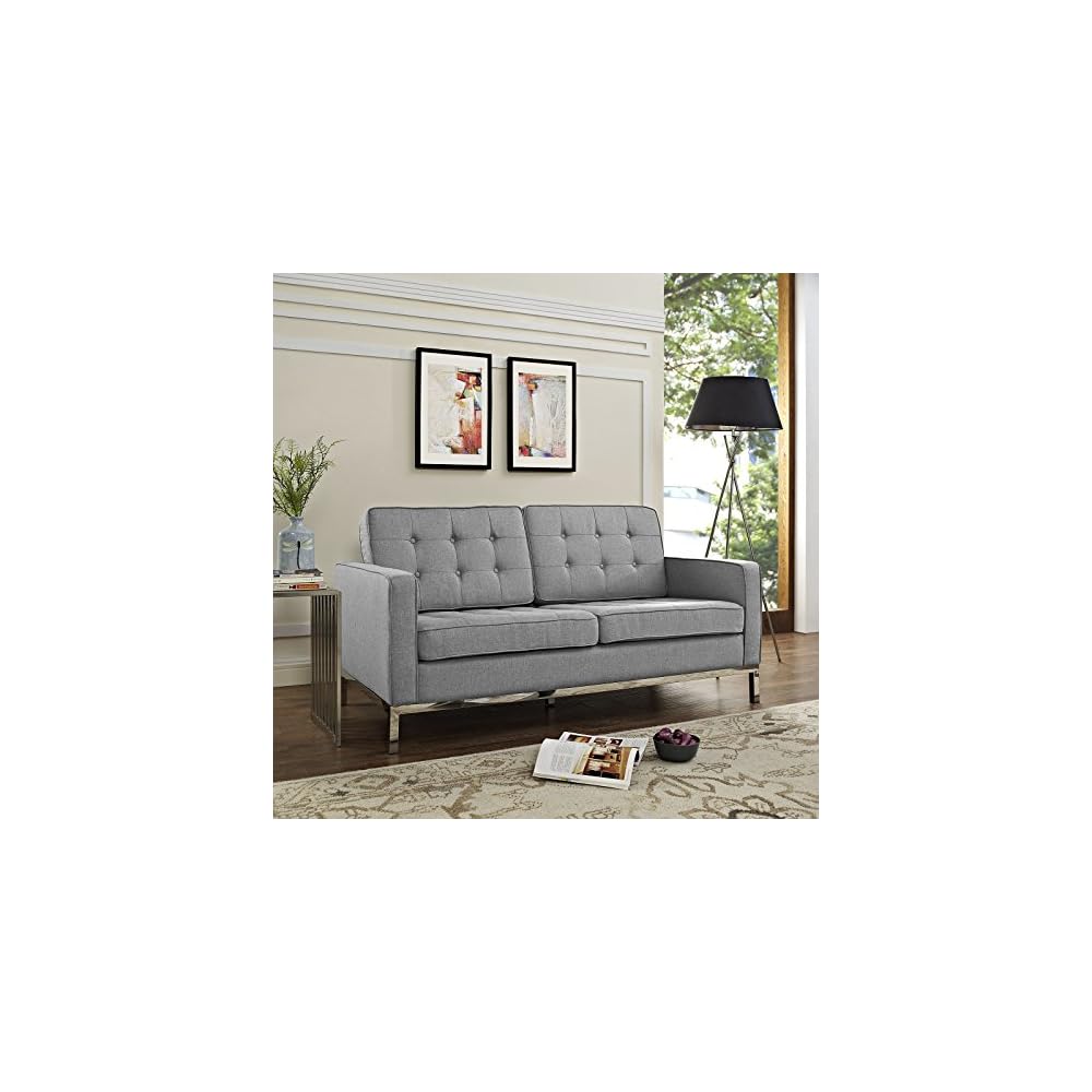 Modway Loft Upholstered Fabric Mid-Century Modern Loveseat In Azure