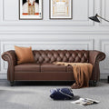 AVZEAR Chesterfield Leather Sofa 3 Seater Couch, Mid-Century Large Sofa Roll Arm Classic Tufted Settee Modern PU Sofa with Channel Tufted Seat Back for Living Room, Office, Apartment, PU Brown