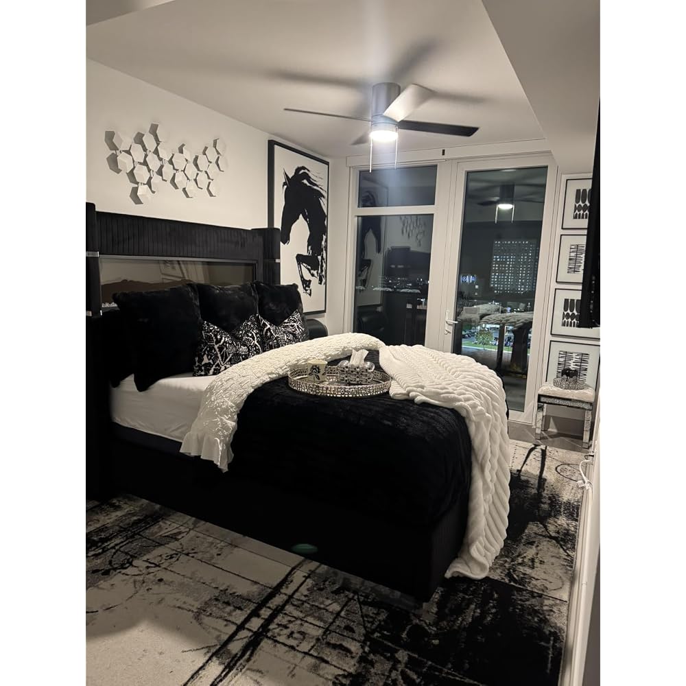 AMERLIFE Cal King Fireplace Bed Frame, Upholstered Headboard, Cream
