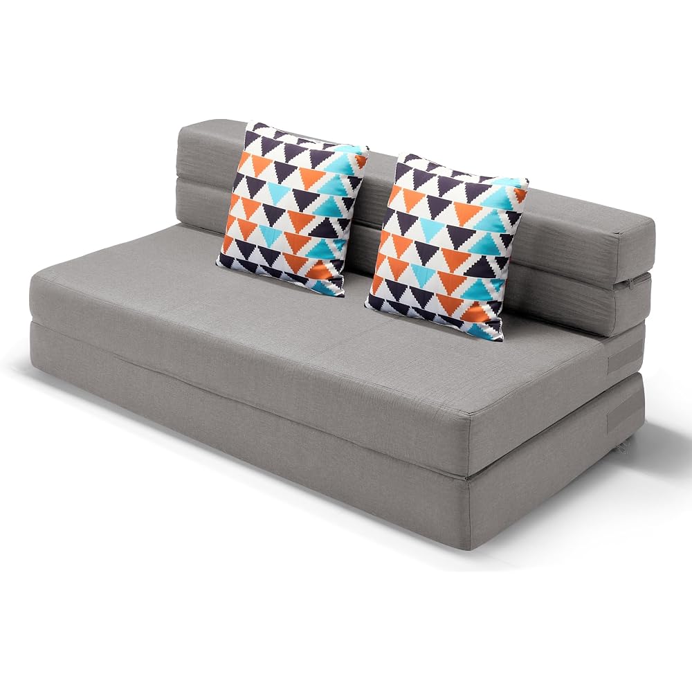 ARTPLAN Foldable Sleeper Sofa Pillow Convertible Guest Mattress,Light Gray