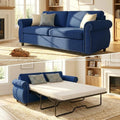 BALUS Pull Out Sofa Bed Queen, 2-in-1 Convertible Sofa Sleeper Bed with Nailhead Armrests, Pull Out Couch with Thickened Cushions and Memory Foam Mattress for Living Room Guest Room, Blue