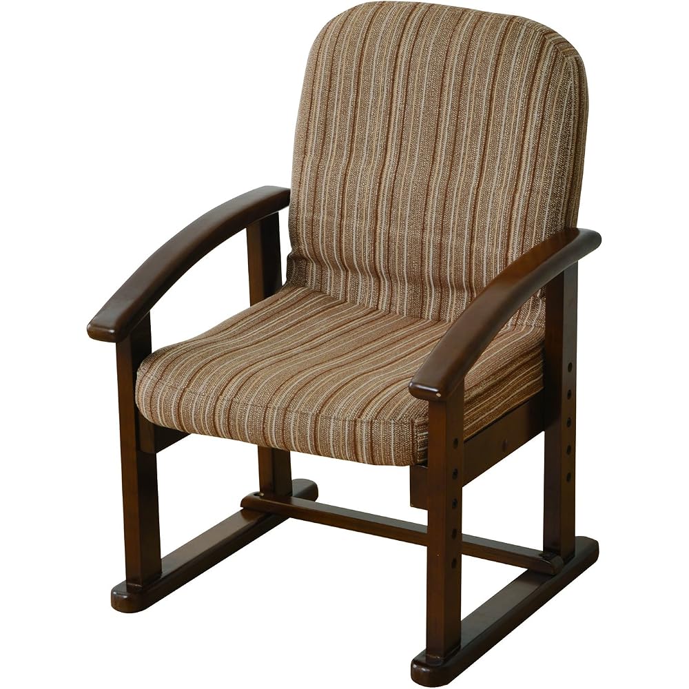 Yamazen KMZC-55 (VS1) Zashiki Chair, High Seat (Height Adjustable/Reclining/Folding), Finished Product, Stripe/Dark Brown