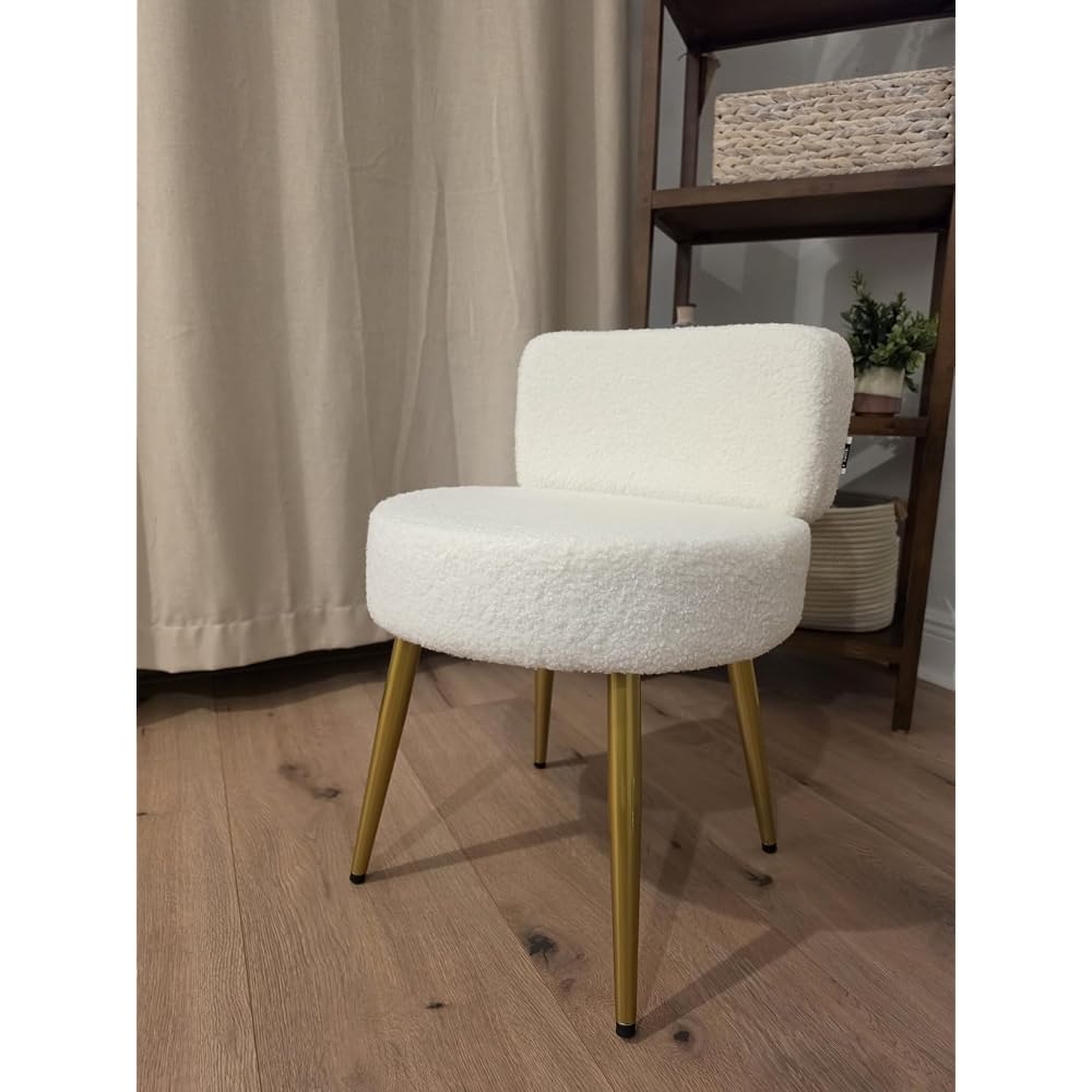 Warmiehomy Cute Vanity Chair with Back - Girls Fluffy Makeup Chair for Vanity - Small Cozy Desk Chair No Wheels for Bedroom Home Office Living Room (Green)