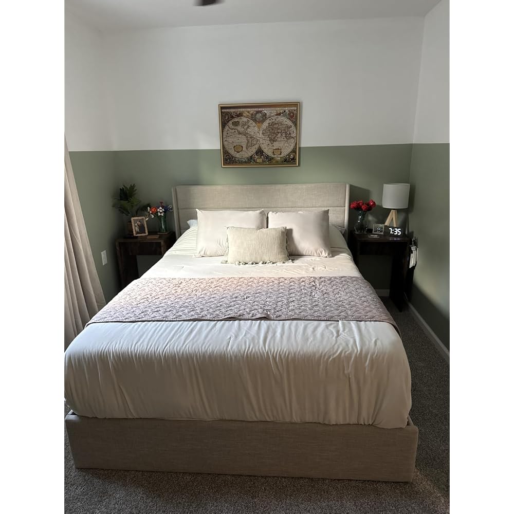 Allewie Queen Size Lift Up Hydraulic Storage Bed Frame Light Beige