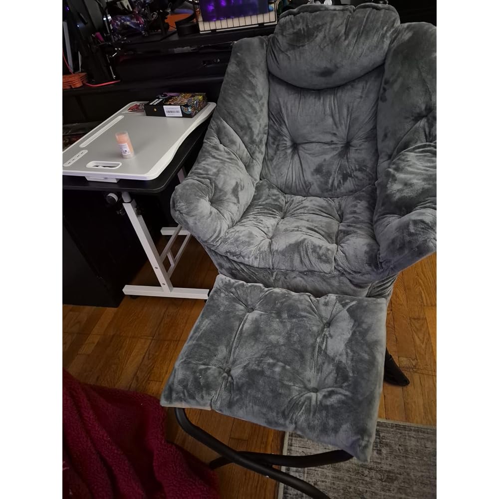 Furlide Lazy Chair with Ottoman, Comfy Reading Chair with Pillow， Khaki