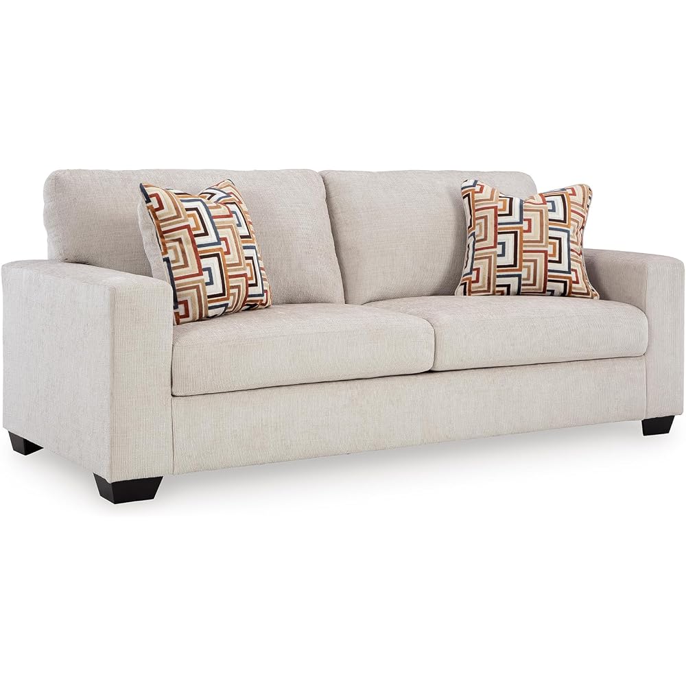 BOWERY HILL Contemporary 85" W x 37" D x 37" H Queen Sleeper Sofa, Polyester Stone Upholstery, Memory Foam Mattress, Solid and Engineered Wood Frame, Faux Wood Finish, Living Room Furniture