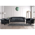 Black Chesterfield Sofa, Faux Leather Sofa Set for Living Room, Luxury Comfy Deep-Seat 3-Seater Couch and Two-Chair Set， for Bedroom, Office, or Apartment. Tool-Free 3-Piece Assembly