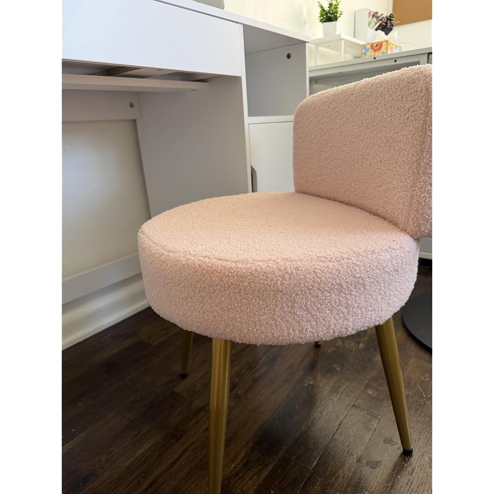 Warmiehomy Cute Vanity Chair with Back - Girls Fluffy Makeup Chair for Vanity - Small Cozy Desk Chair No Wheels for Bedroom Home Office Living Room (Green)
