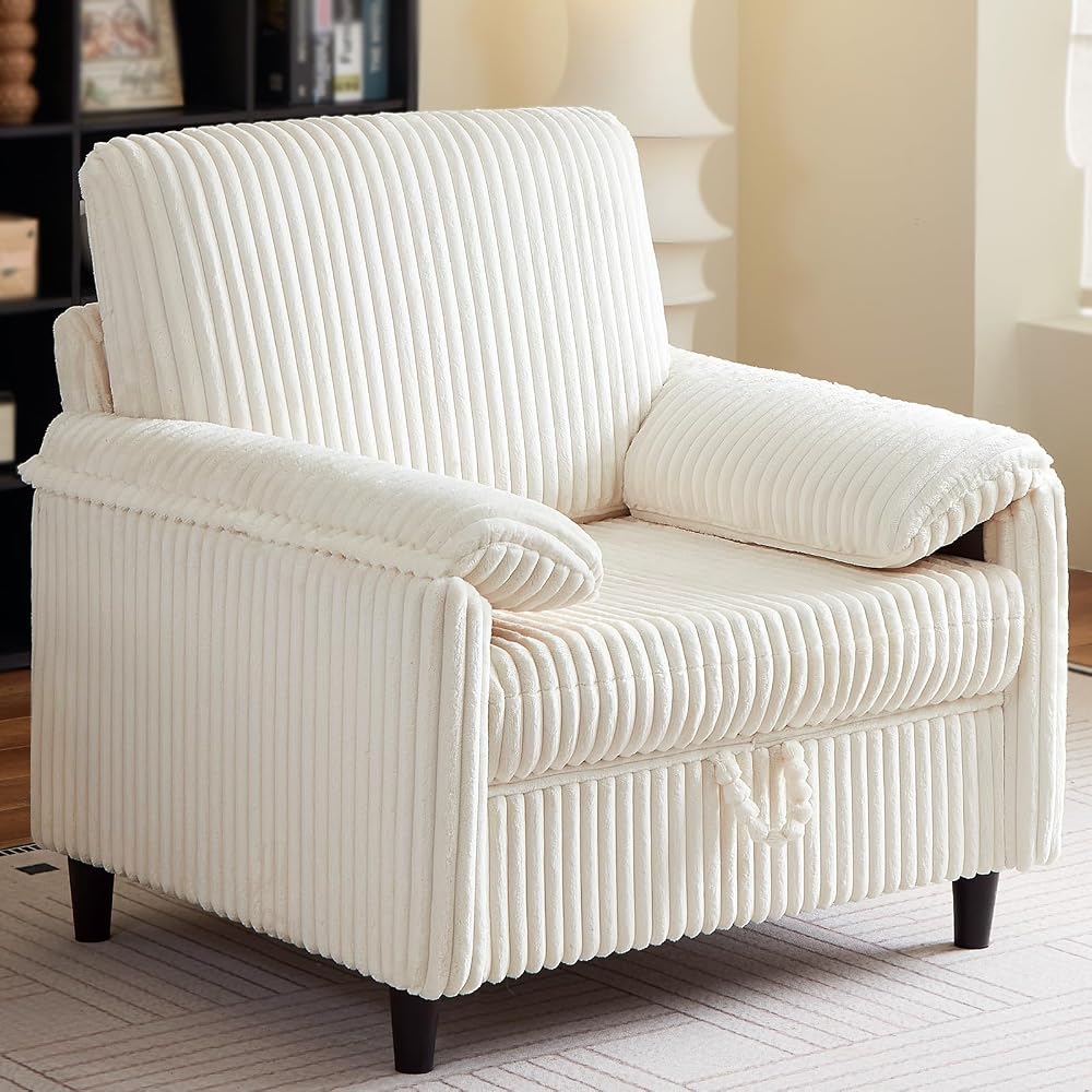 Modern Storage Accent Chair, Single Sofa Armchair with Storage, Cream