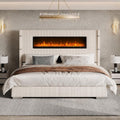 AMERLIFE Cal King Fireplace Bed Frame, Upholstered Headboard, Cream