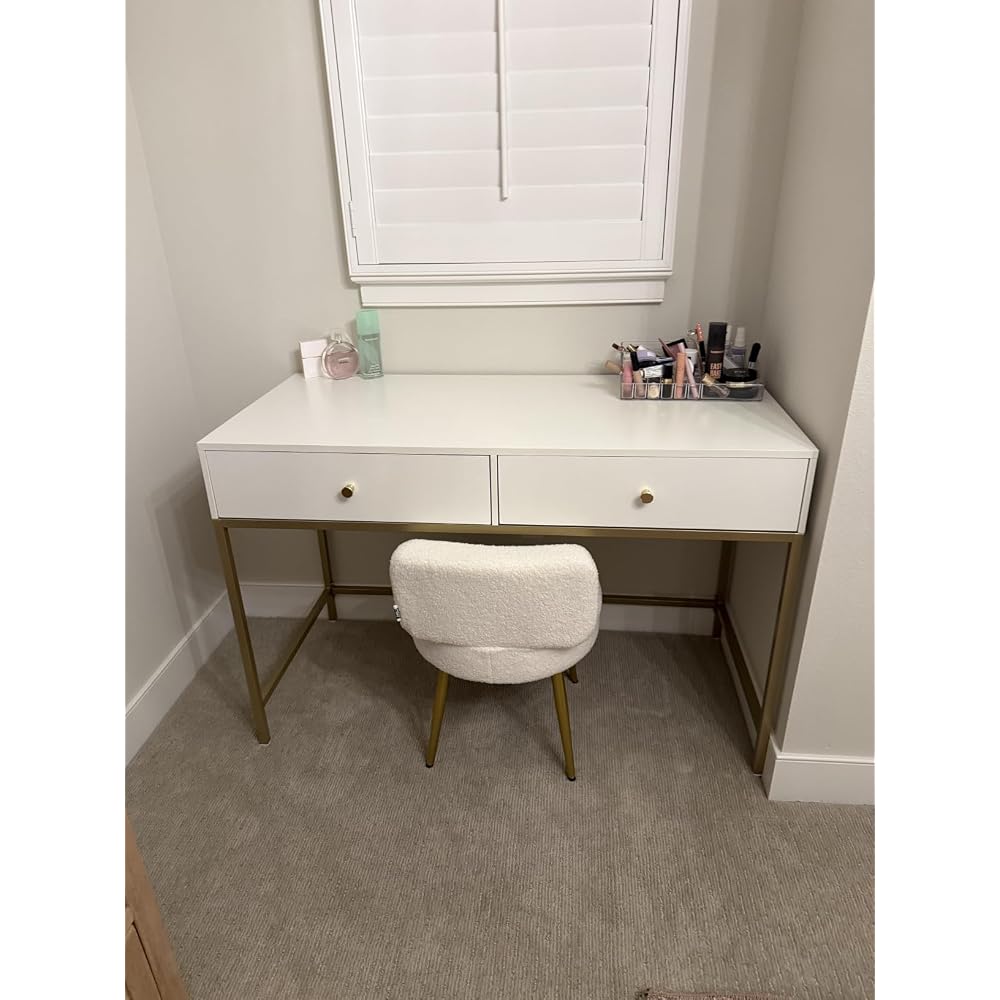 Warmiehomy Cute Vanity Chair with Back - Girls Fluffy Makeup Chair for Vanity - Small Cozy Desk Chair No Wheels for Bedroom Home Office Living Room (Green)