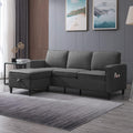 Mjkone Sectional Sofa for Living Room | 3 Seater Convertible Sofa Couch with 2 Side Pockets | Modern Modular Sofa with Storage Ottoman | Small Sofa Chaise for Small Places | Office (Dark Grey)