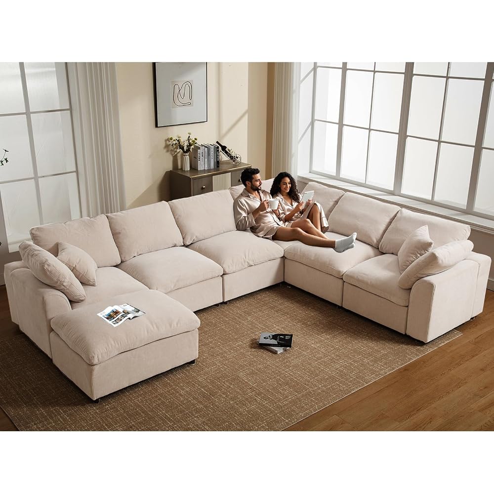 Oversized Modular Sectional Sofa, 7 Seater Cloud Couch with Ottoman
