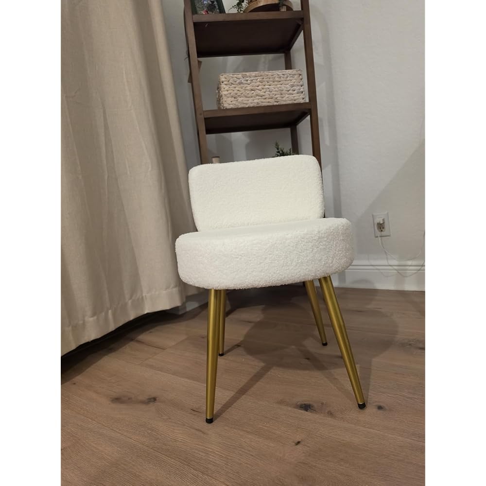Warmiehomy Cute Vanity Chair with Back - Girls Fluffy Makeup Chair for Vanity - Small Cozy Desk Chair No Wheels for Bedroom Home Office Living Room (Green)