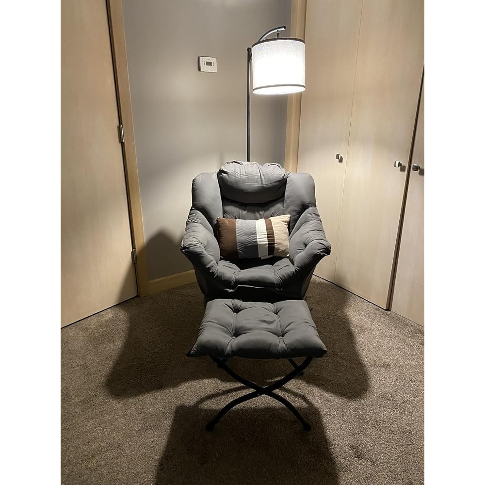 Furlide Lazy Chair with Ottoman, Comfy Reading Chair with Pillow， Khaki