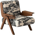 Mid-Century Arm Sofa Chair Striped Accent Chairs Inclined Ergonomic Reading Chair Wood French Wingback Chairs Removable Upholstered Backrestchair for Living Room Bedroom Balcony Study Hotel Cafe