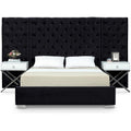 Meridian Furniture Grande Collection Modern | Contemporary Velvet Upholstered Bed with Luxurious Deep Button Tufting and Stainless Steel Legs in Polished Chrome Finish, Black, King