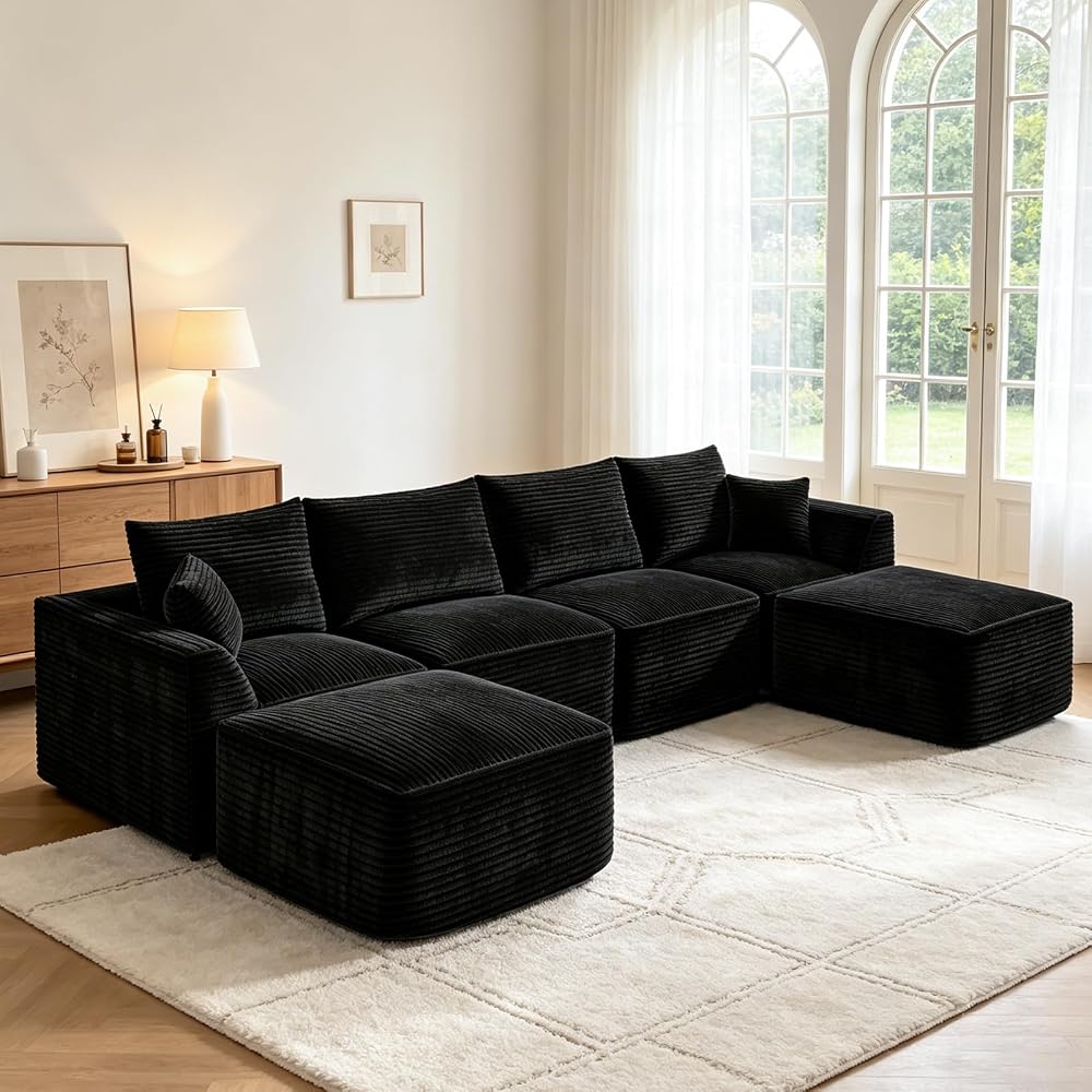 130" Modular Cloud Couch for Living Room, Black
