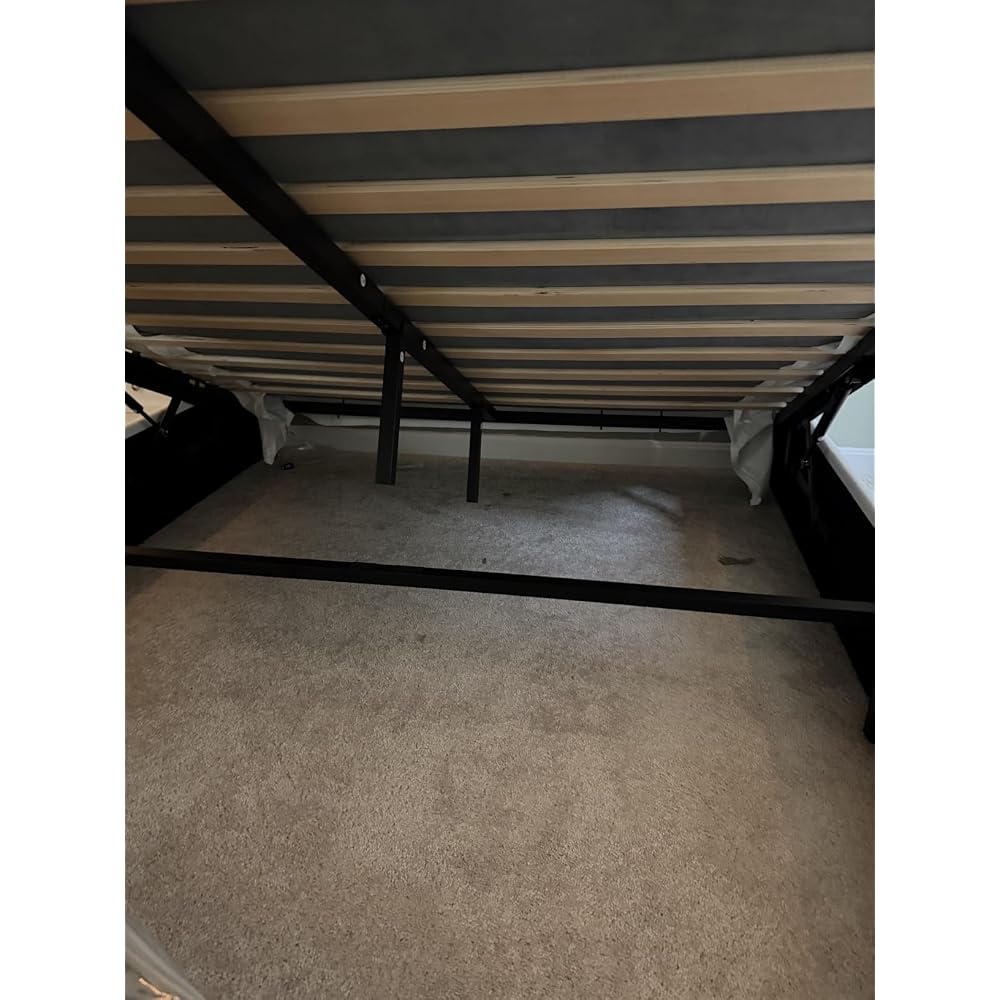 Allewie Queen Size Lift Up Hydraulic Storage Bed Frame Light Beige