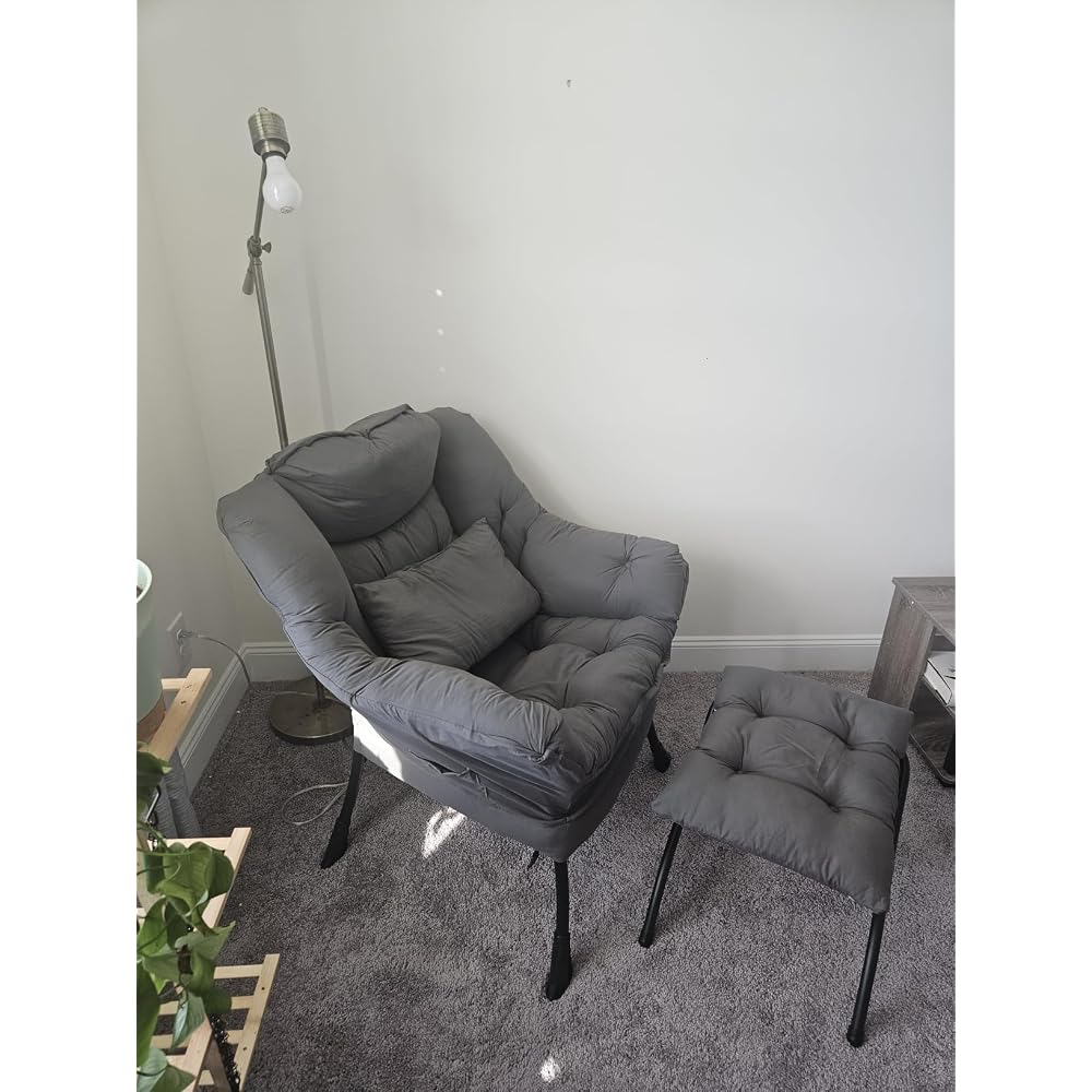 Furlide Lazy Chair with Ottoman, Comfy Reading Chair with Pillow， Khaki