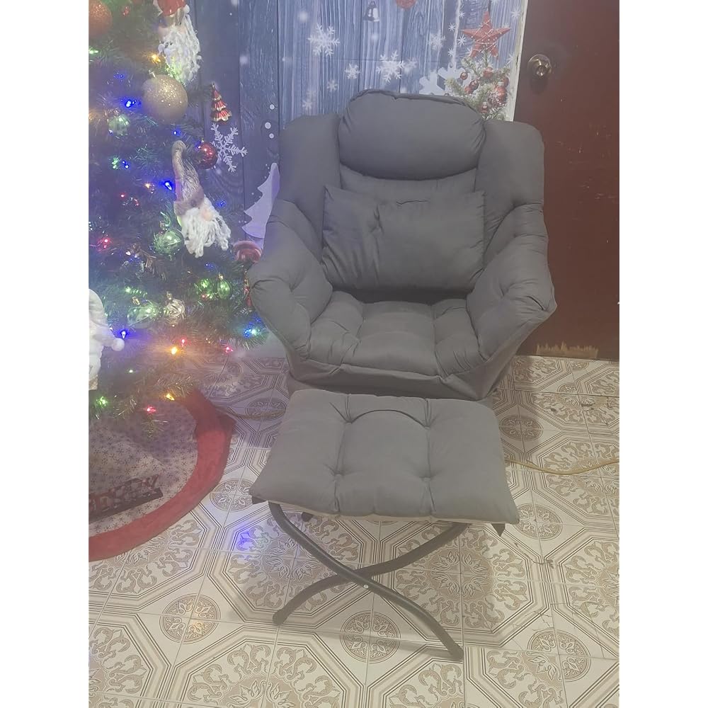 Furlide Lazy Chair with Ottoman, Comfy Reading Chair with Pillow， Khaki