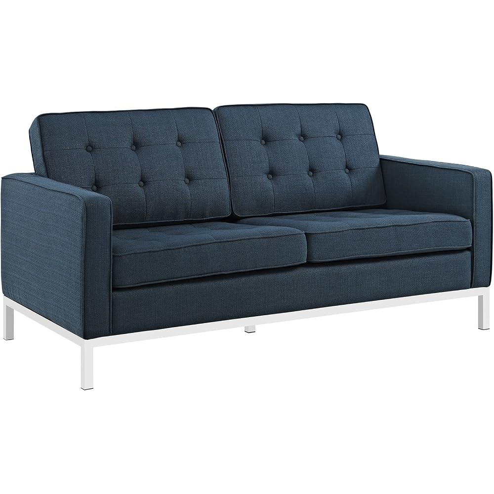 Modway Loft Upholstered Fabric Mid-Century Modern Loveseat In Azure