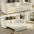 Polibi 89" Extra Large Pull Out Sofa Bed,3-in-1 Multifunctional 4-Seater Sleeper Sofa with 3 Throw Pillows,Classic Velvet Tufted Couch for Living Room & Apartment, Heavy Duty Metal Frame, Beige&White