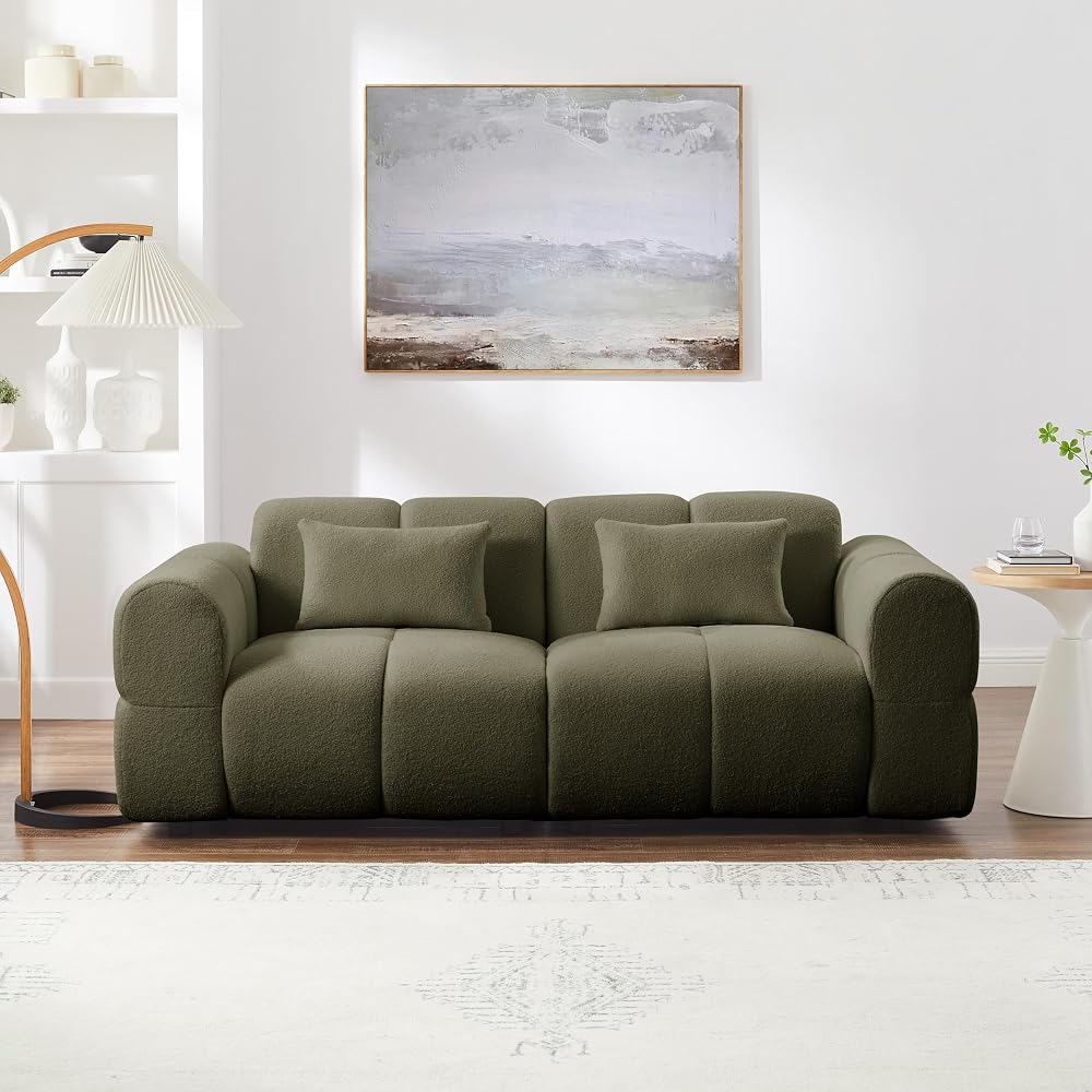 80" Oversized Boucle Sofa Couch,Modern Loveseat,Deep Seat Love Seat,Mid Century Modern Sofa,Cloud Couch for Living Room,Apartment,Office,and Lounge.（Green）