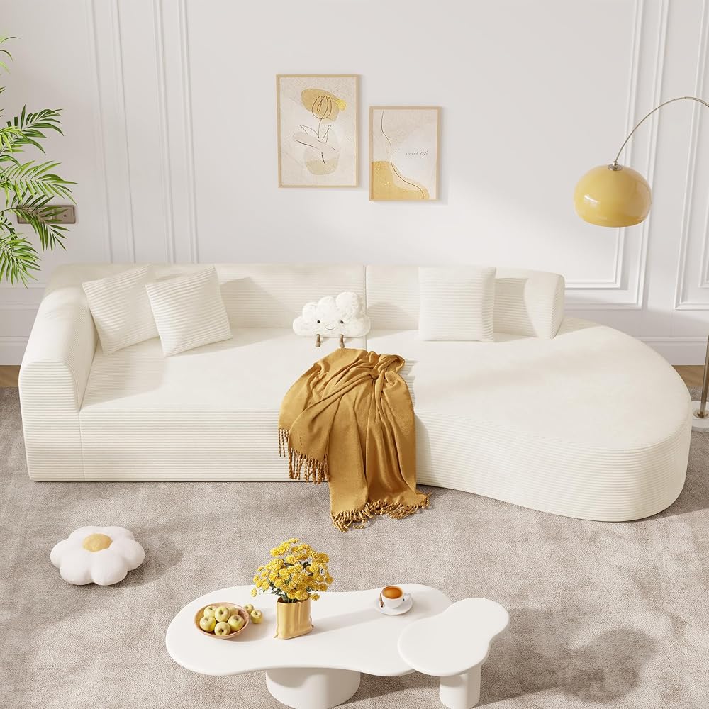 126" Oversized Modular Sectional Sofa, Modern Cloud Curved Couch with Deep Seat, Upholstered Corduroy Couches for Living Room, No Assembly Required, 1 PCS Off White