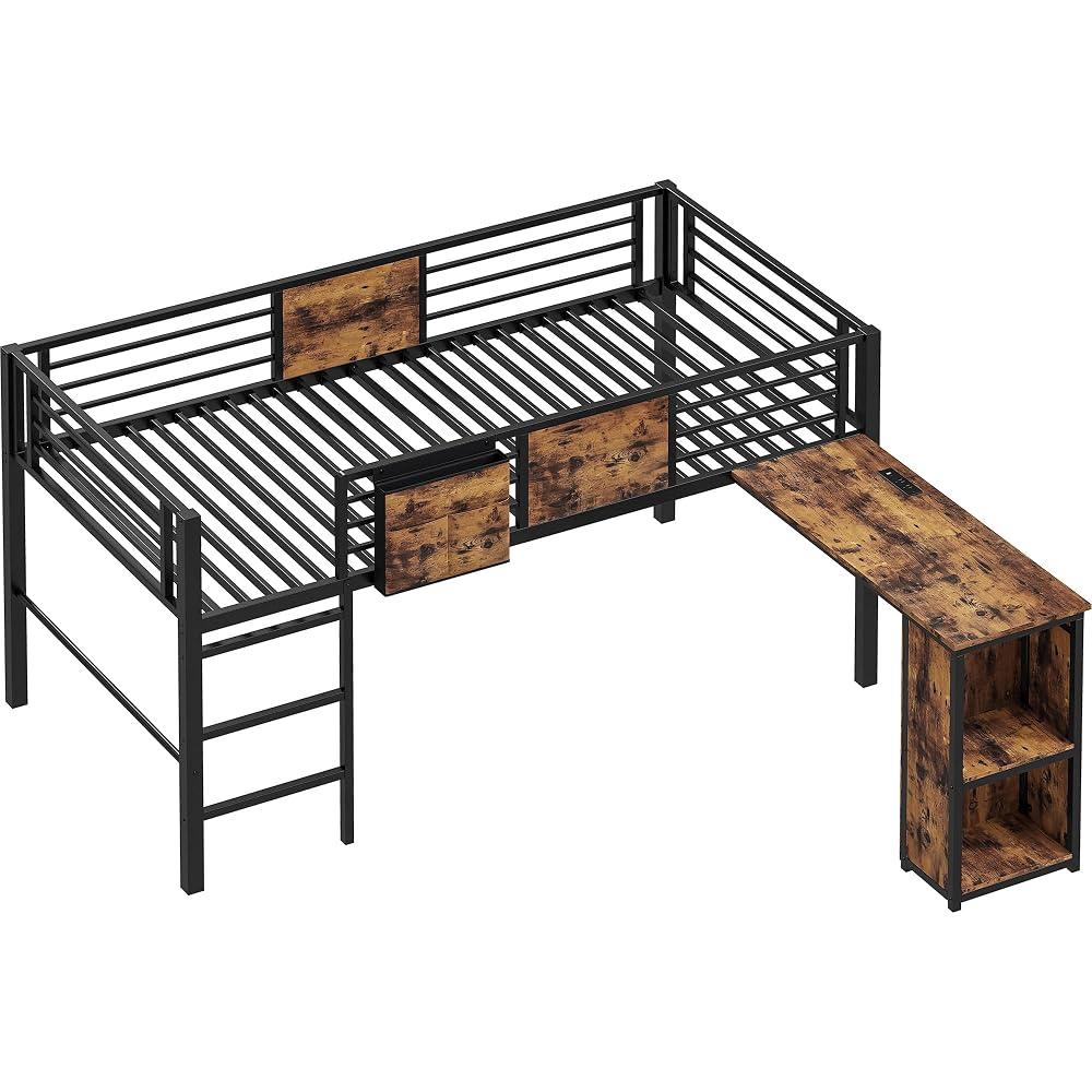 LIKIMIO Low Loft Bed Twin Size with Desk & 25 Heavy-Duty Steel Slats
