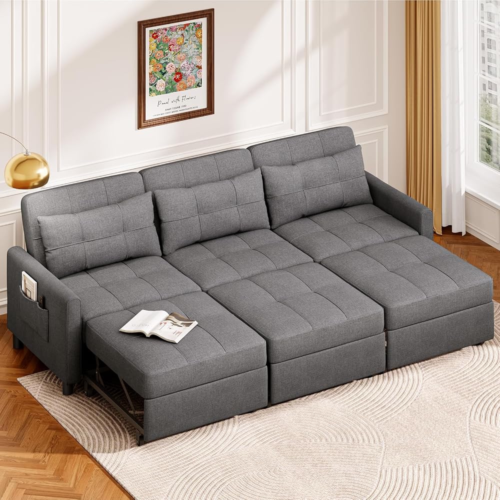 Aiho 78 Inch Sectional Sleeper Sofa, Pull Out Couch, Dark Grey