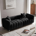 87.4" Piano Tufted Teddy Velvet 3-Seater Sofa, Black