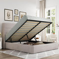 Allewie Queen Size Lift Up Hydraulic Storage Bed Frame Light Beige