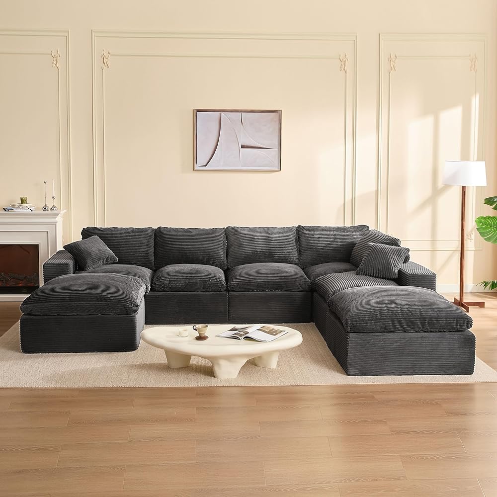 Afuson 137.8” Sectional Couches for Living Room, Set of Cloud Couch, Modular Sectional Sofa, Convertible Sofas Bed, Deep Seat Sofa, Sleeper Sofa Full Size, Corduroy, Gray