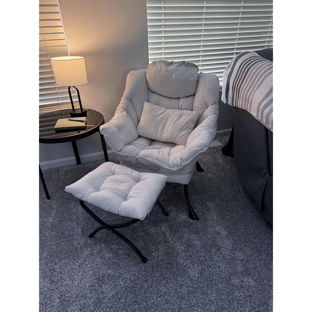 Furlide Lazy Chair with Ottoman, Comfy Reading Chair with Pillow， Khaki