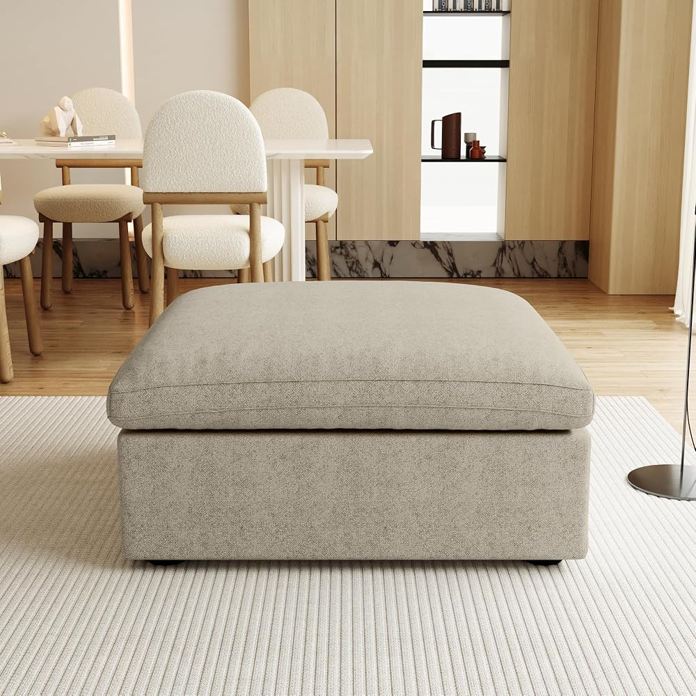 Lazur Modular Ottomans Sofa, Chenille Cloud Couch for Living Room, Deep Seat Ottomans, Khaki, Easy Assembly